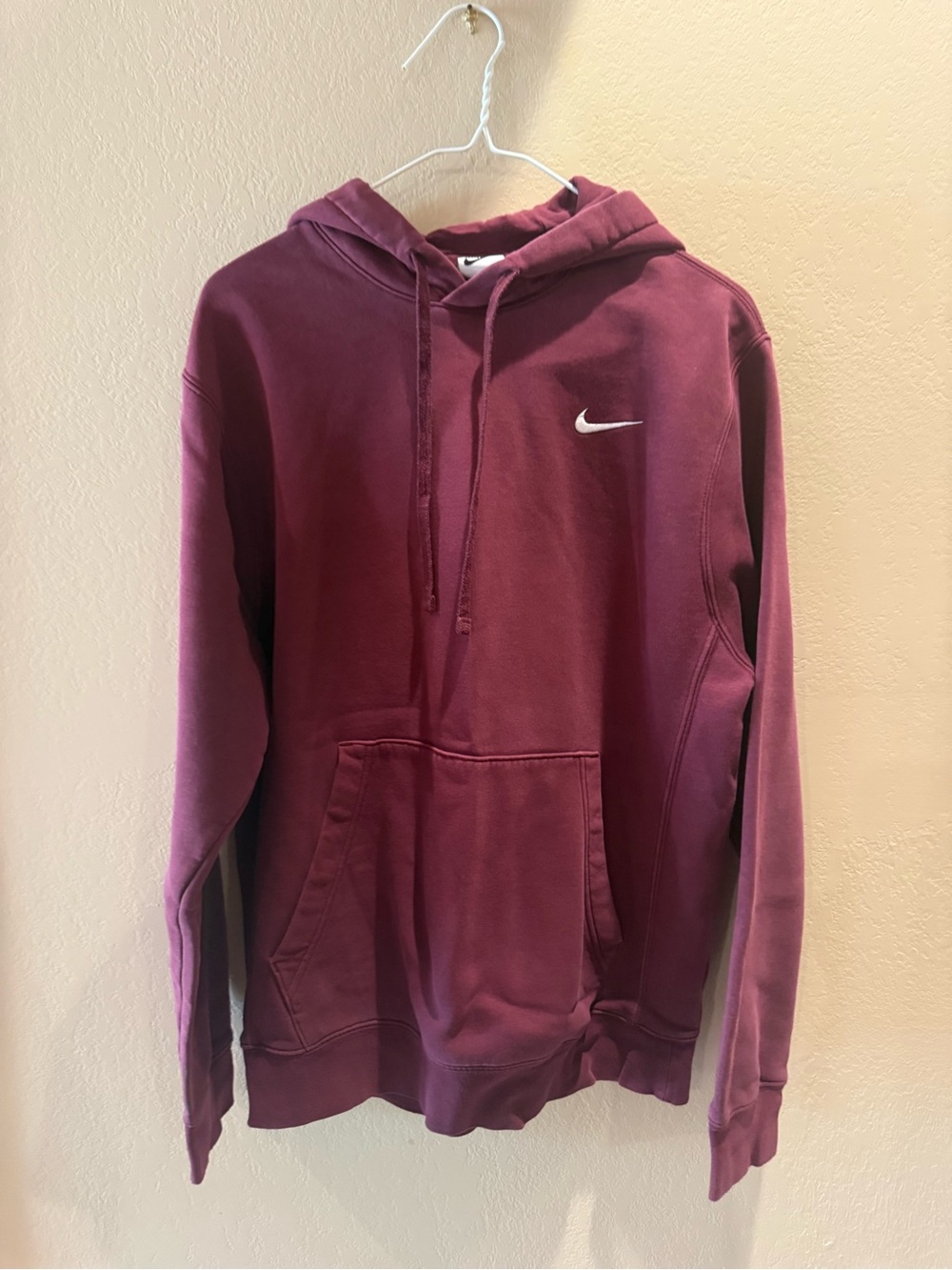 Nike Burgundy Pullover Hoodie with White Swoosh - Men's